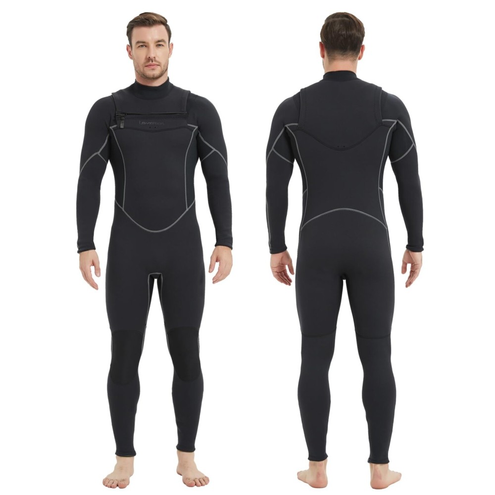 Lemorecn Mens Surfing Wetsuit Neoprene 3/2mm Chest Zip Full Wetsuit for Men(MC0301-4XL)