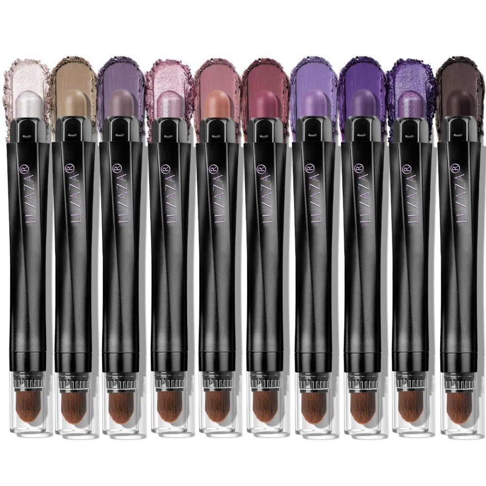 LUXAZA 10PCS Eyeshadow Stick Set,Pro Longwear Purple Cream Eye Shadow Brightener Pencil Crayon Makeup Sticks-Grape Glam