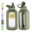 CIVAGO 64 oz Glass Water Bottle Jug with Straw and Handle, Half Gallon Sports Motivational Bottle with Time Marker, Large Flask Canteen with Silicone Sleeve for Gym, Army Green