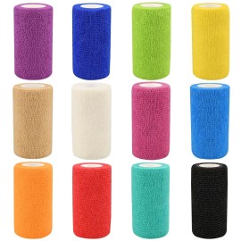 12pcs Self Adhesive Bandage Wraps, 4in 5 Yards, Multicolor