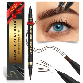 iMethod Microblading Eyebrow Pencil - Brow Pencil 2-in-1 Dual-Ended Eyebrow Pen with 3-Prong Micro-Fork-Tip Applicator and Precise Brush-Tip Creates Natural-Looking Brows, Stay on All Day, Dark Brown