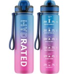 QLUR Water Bottle with Straw, 32oz Motivational Water Bottles with Time Marker to Drink, Tritan BPA Free, 1L Sports Water Bottle with Carry Strap LeakProof for Women Gym Fitness Outdoor (1 Pack)