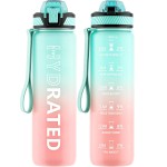 QLUR Water Bottle with Straw, 32oz Motivational Water Bottles with Time Marker to Drink, Tritan BPA Free, 1L Sports Water Bottle with Carry Strap LeakProof for Women Gym Fitness Outdoor (1 Pack)