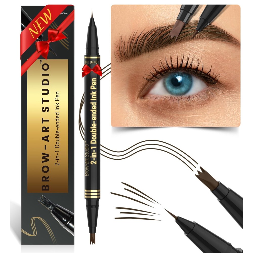 iMethod Microblading Eyebrow Pencil - Brow Pencil 2-in-1 Dual-Ended Eyebrow Pen with 3-Prong Micro-Fork-Tip Applicator and Precise Brush-Tip Creates Natural-Looking Brows, Stay on All Day, Black Brown