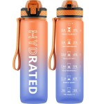 QLUR Water Bottle with Straw, 32oz Motivational Water Bottles with Time Marker to Drink, Tritan BPA Free, 1L Sports Water Bottle with Carry Strap LeakProof for Women Gym Fitness Outdoor (1 Pack)