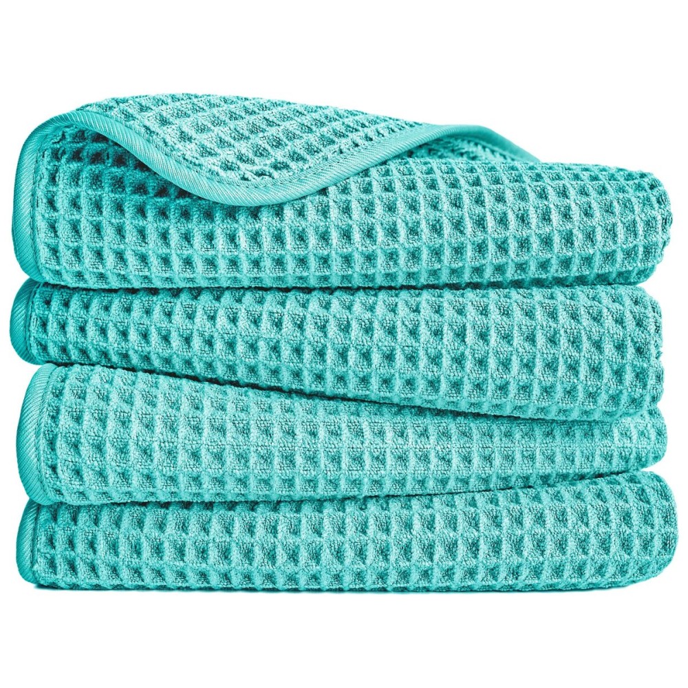 POLYTE 430 GSM Microfiber Lint Free Hand Towel, 16 x 30 in, 4 Pack (Waffle Weave)
