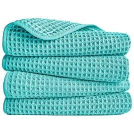 POLYTE 430 GSM Microfiber Lint Free Hand Towel, 16 x 30 in, 4 Pack (Waffle Weave)