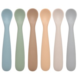 Eascrozn Baby Spoons, 6 Pack First Stage Silicone Feeding Spoons, Soft Tip Feeding Baby Utensils, Baby Led Weaning Supplies Training Spoons, Dishwasher and Boil Safe