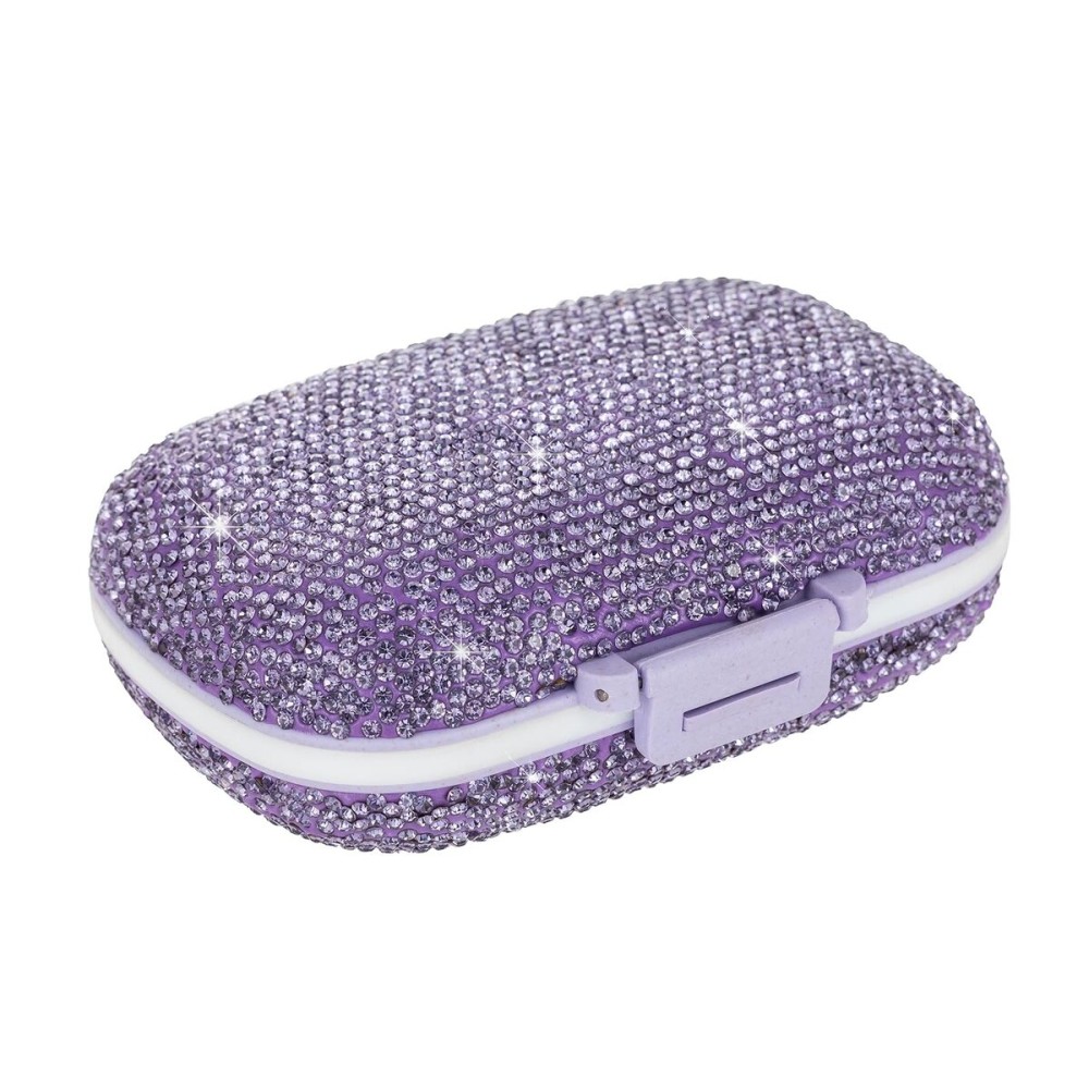 EveryBling Bling Travel Pill Organizer Cute Pill Box with Labels Rhinestone Pill Case for Purse Portable Daily Pill Container 7 Day Medicine Holder for Vitamin Supplement(Purple)