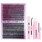 Yawamica DIY Eyelash Extension Kit 320pcs Individual Lashes Cluster, 9-16mm Mix 30D 40D Eyelash Clusters Wispy Lash Clusters Kit with Lash Bond and Seal and Remover Lash Applicator for Beginners