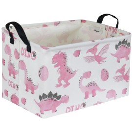 Sanjiaofen Rectangular Pink Baskets,Dinosaur Basket Cute Storage Basket Organizer for Kids Room Dinosaur Decor ,Clothers,Toys Box,Books,Kid\'s Gifts Storage. (Pink Dinosaur)
