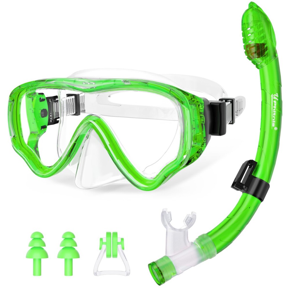 U PHITNIS Kids Snorkel Set for Age 4-14 - Dry Top Snorkeling Gear for Kids Junior & Youth - Childs Diving Mask with Big Eyes for Boys Girls - Anti-Fog Snorkeling Mask and Snorkel Set