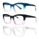 SIGVAN 3 Pack Oprah Style Reading Glasses for Women Men Blue Light Blocking Square Computer Readers with Spring Hinge (3 Mix-1, 1.25, multiplier_x)