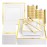 Festiva 350Pcs Gold Plastic Plates - Disposable Square Gold Plates Dinnerware set include 9.5/6 Plates,Cups,Plastic Cutlery,Hand Napkins Perfect for 50 guests Party&Wedding&Thanksgiving&Christmas