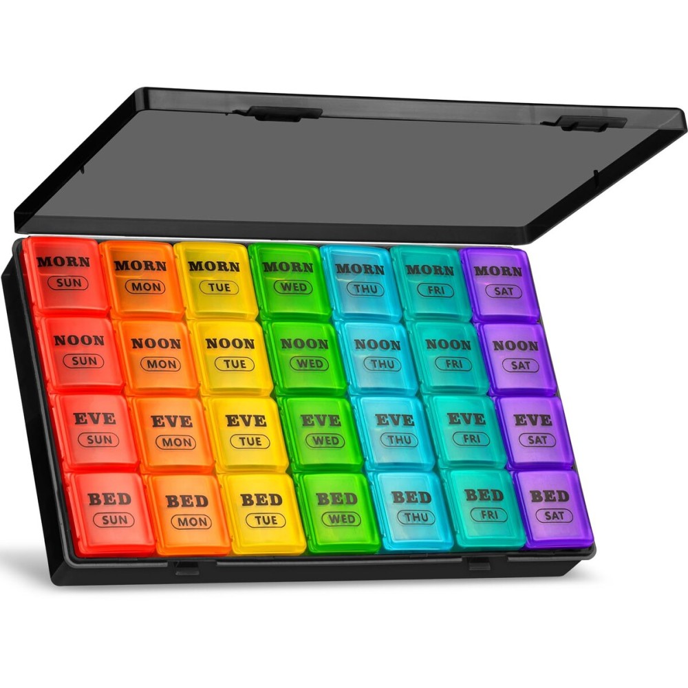 XL Large Weekly Pill Organizer 4 Times a Day, 7-Day Pill Boxes and Organizer AM PM, Big Compartments Pill Case, Monthly Medication Organizer 28 Days Dispenser for Fish Oils