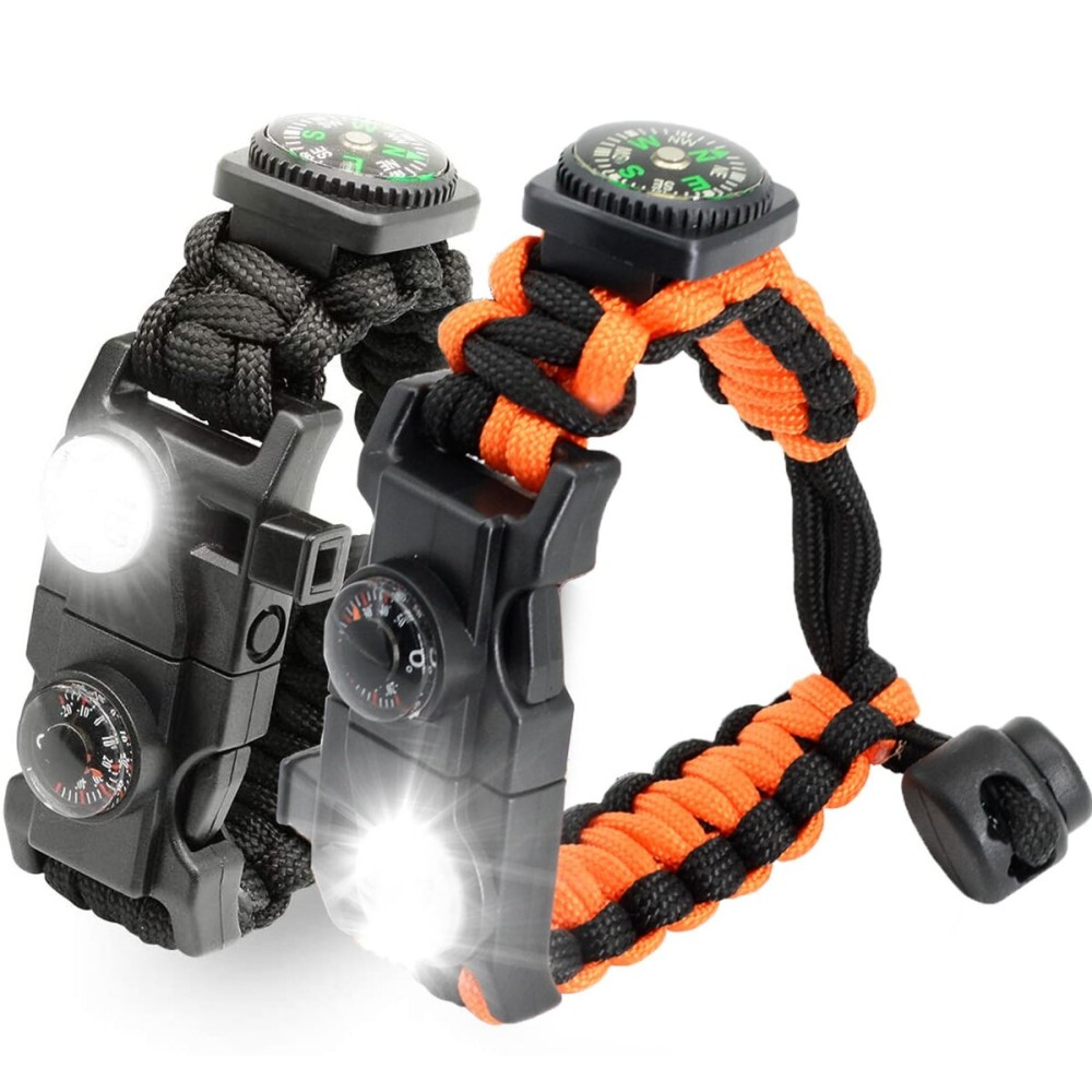 NVioAsport 20 in 1 Paracord Bracelet, Adjustable Gear Kit with SOS LED Light, Fire Starter, Bigger Compass, Survival Whistle, Perfect for Camping, Hiking, Fishing, Survival Bracelet