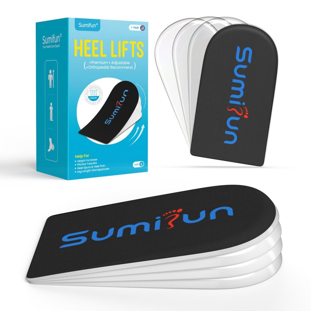 Sumifun Heel Lift, 4-Layer 1 Inch Gel Shoe Lifts for Women Uneven Legs, Adjustable Orthopedic Heel Lifts for Heel Pain and Leg Length Discrepancy, Heel Wedge Inserts 1/4 1/2 3/4 (Size S, Black)