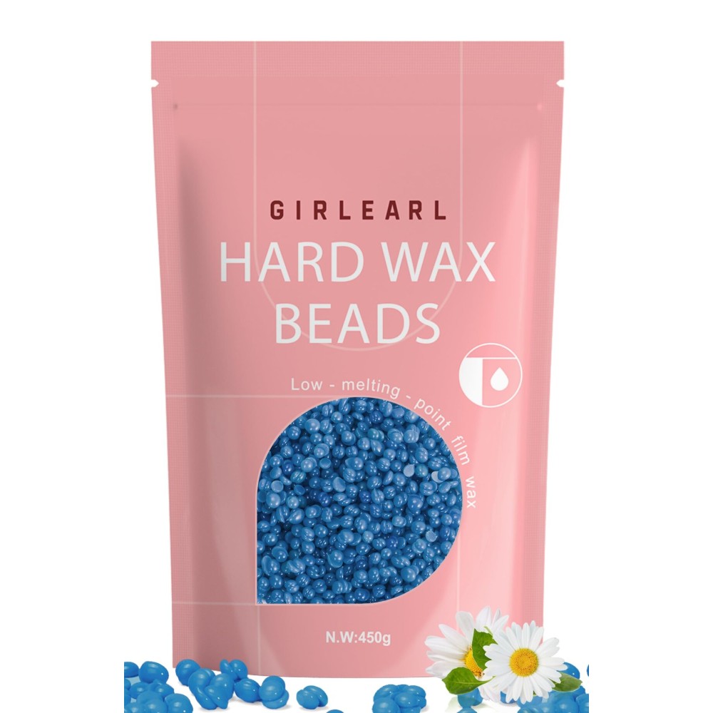 GIRLEARLE Hard Wax Beads, 1lb Wax Beans for Hair Removal, Hard Wax for Women Sensitive Skin at Home, Wax Refill Perfect for Brazilian Bikini, Eyebrow, Legs, Facial and Full Body with Chamomile Formula