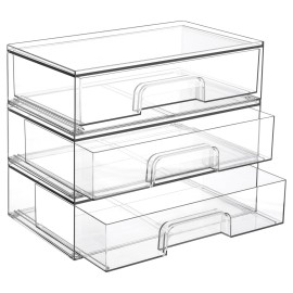 Vtopmart 12.1\'\'W Clear Stackable Storage Drawers,3 Pack Acrylic Plastic Organizers Bins for Makeup Palettes, Cosmetics, and Beauty Supplies,Ideal for Vanity, Bathroom,Cabinet,Desk Organization