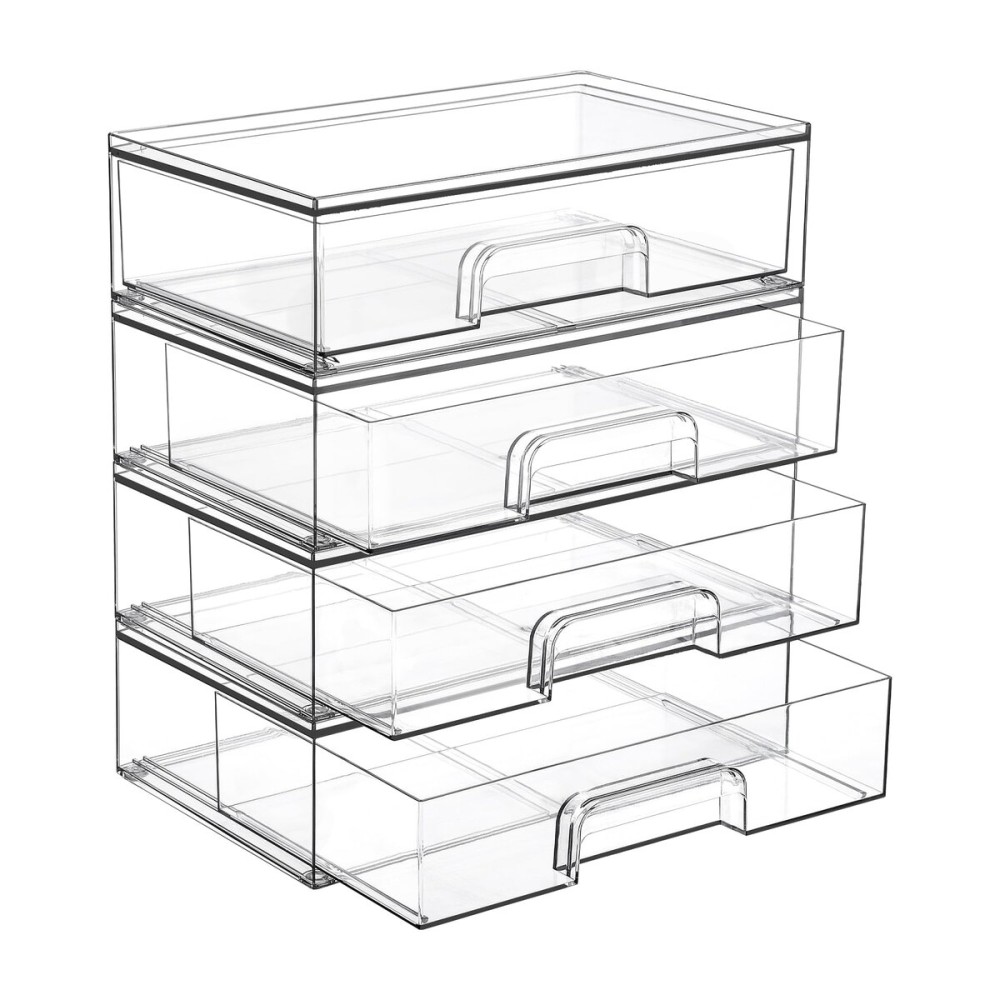 Vtopmart 12.1\'\'W Clear Stackable Storage Drawers,4 Pack Acrylic Plastic Organizers Bins for Makeup Palettes, Cosmetics, and Beauty Supplies,Ideal for Vanity, Bathroom,Cabinet,Desk Organization
