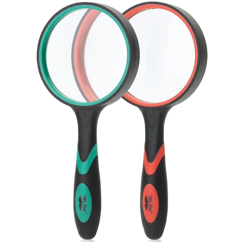 Mr. Pen- Magnifying Glass, 2 Pack, 10X Magnifier, 75mm Glass Lens, Magnifier for Reading, Magnifying Glasses for Close Work, Red&Green