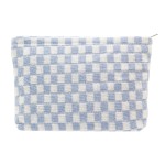 PAZIMIIK Knit Checkered Makeup Bag Large Zipper Make Up Accessory Pouch for Purse Cosmetic Brush Bag for Travel Essential,Blue