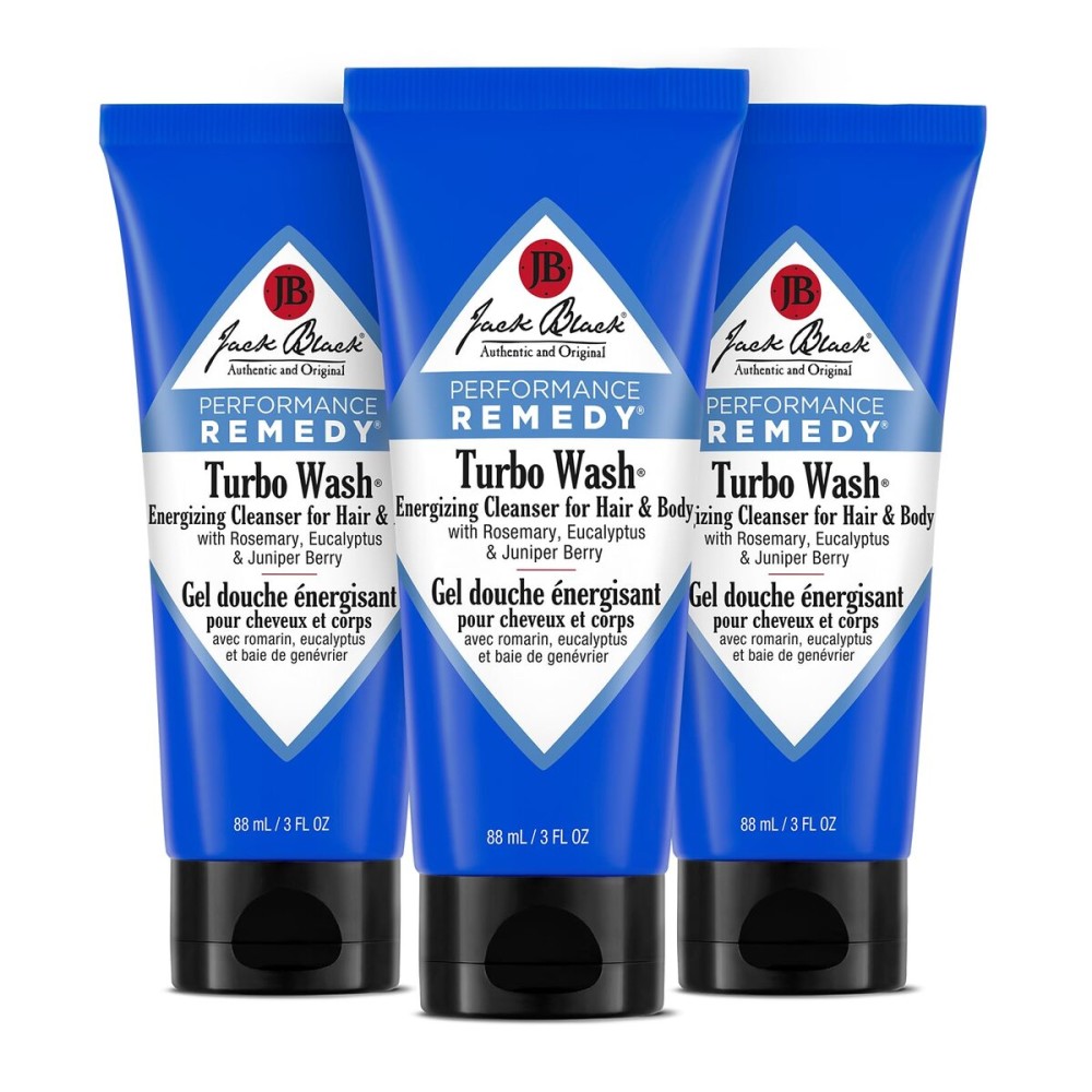 Jack Black Turbo Wash Energizing Body & Hair Cleanser, 3 Fl Oz - Rosemary, Eucalyptus & Juniper Berry - Mens Body Wash, Mens Shampoo, Hair Care, Dual-Purpose Body Wash Men, Sulfate-Free, Pack of 3