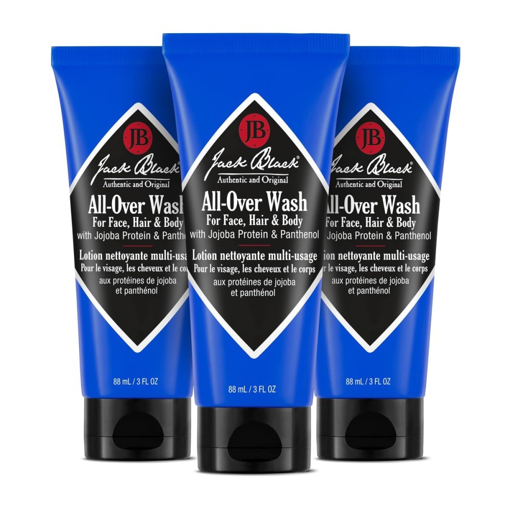 Jack Black All Over Wash Face, Body & Hair Cleanser, 3 Fl Oz - Citrus, Mint & Oakmoss - Mens Face Wash, Body Wash, Shampoo, Hair Care, Multi-Purpose Body Wash Men, Sulfate-Free, Pack of 3