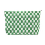 PAZIMIIK Knitted Checkered Makeup Bag Large Zipper Make Up Accessory Pouch for Purse Cosmetic Brush Bag for Travel Essential,Green