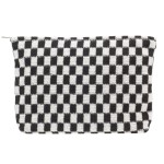 PAZIMIIK Knitted Checkered Makeup Bag Large Zipper Make Up Accessory Pouch for Purse Cosmetic Brush Bag for Travel Essential,Black