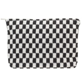 PAZIMIIK Knitted Checkered Makeup Bag Large Zipper Make Up Accessory Pouch for Purse Cosmetic Brush Bag for Travel Essential,Black