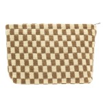 PAZIMIIK Knitted Checkered Makeup Bag Large Zipper Make Up Accessory Pouch for Purse Cosmetic Brush Bag for Travel Essential,Coffee