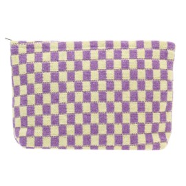 PAZIMIIK Knitted Checkered Makeup Bag Large Zipper Make Up Accessory Pouch for Purse Cosmetic Brush Bag for Travel Essential,Purple