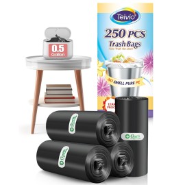 0.5 Gallon Mini Trash Bags Garbage Bags, Tiny Bathroom Trash Can Liners by Teivio, Small Plastic Bags for Desktop Trash Bin/Dog/Poop Car, Fit 2 Liters or Less Can (250 Counts, Black)