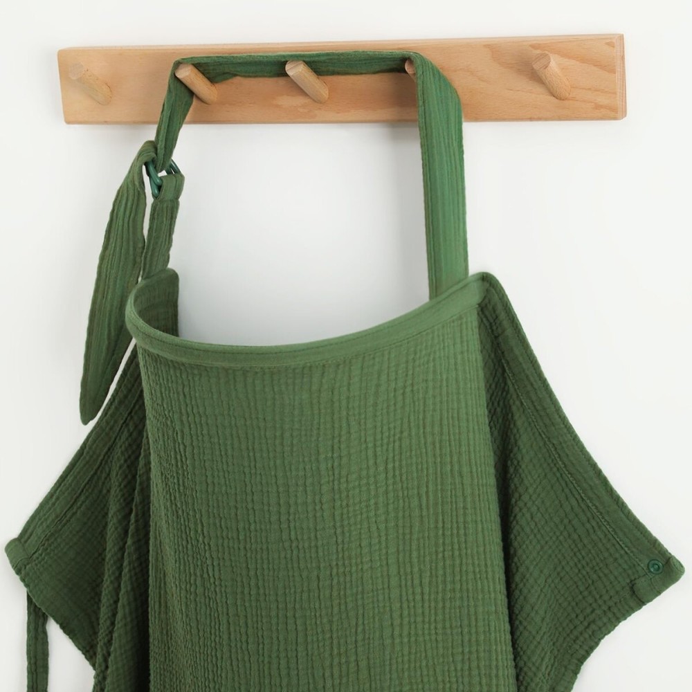 Blissful Diary Muslin Nursing Cover for Breastfeeding, Breathable Breastfeeding Cover up with Arch Neckline for Women, Nursing Apron (Dark Green)