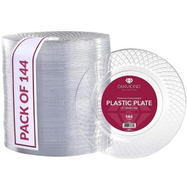 Prestee 7.5 Inch Clear Plastic Plates - 144 Ct Disposable Heavy Duty Appetizer Plates, Elegant Clear Plasticware for Weddings, Parties, Holiday Disposable Dessert Plates, Salad Plates for Events