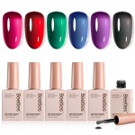 Beetles Jelly Gel Nail Polish Set - Jelly Magic Gel Polish, 6 Colors Christmas Gel Polish Kit Pink Red Black Blue Green Purple Sheer Translucent Effect Soak Off UV Manicure DIY Gift for Women