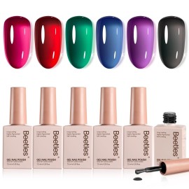 Beetles Jelly Gel Nail Polish Set - Jelly Magic Gel Polish, 6 Colors Christmas Gel Polish Kit Pink Red Black Blue Green Purple Sheer Translucent Effect Soak Off UV Manicure DIY Gift for Women