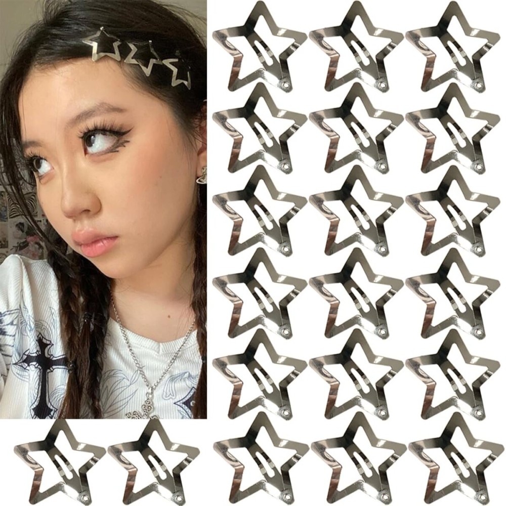 20 PCS 1.22 Star Hair Accessories - Non-Slip Metal Snap Clips and Barrettes for Girls & Women, Y2K Style
