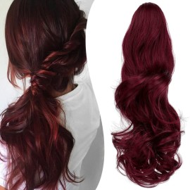 Mitrygreen Claw Clip Ponytail Extension 18 Clip in Wavy Ponytail Hair Extensions Long Pony Tails for Women Extensions Wine Red Hairpiece