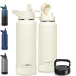 CIVAGO 40 oz Insulated Water Bottle With Straw, Stainless Steel Sports Water Flask Cup with 3 Lids (Straw, Portable Spout and Handle Lid), Double Walled Travel Thermal Canteen Mug, Cream