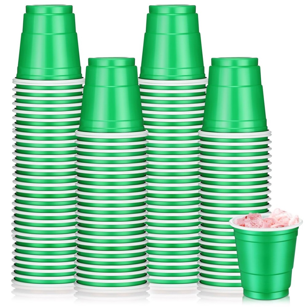 Roshtia 100 Pack 2 oz Christmas Plastic Shot Cups, Mini Disposable Shot Glasses 2 oz Party Cups for Wedding Christmas Winter Party, Beer Taste Serving, Snacks(Green)