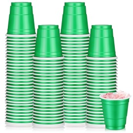 Roshtia 100 Pack 2 oz Christmas Plastic Shot Cups, Mini Disposable Shot Glasses 2 oz Party Cups for Wedding Christmas Winter Party, Beer Taste Serving, Snacks(Green)
