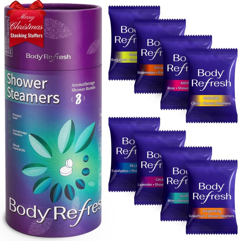 BodyRefresh Shower Steamers Aromatherapy - Birthday Gifts for Women, 8 Pack Shower Bombs, Self Care Home Spa Relaxation Gifts, Christmas Stocking Stuffers for Adults, Women, Teens, Mom, Wife