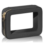 Prite Clear Makeup Bag Cosmetic Organizer Case Waterproof Travel Toiletry Bag Skincare Pouch with Golden Zipper(Black)