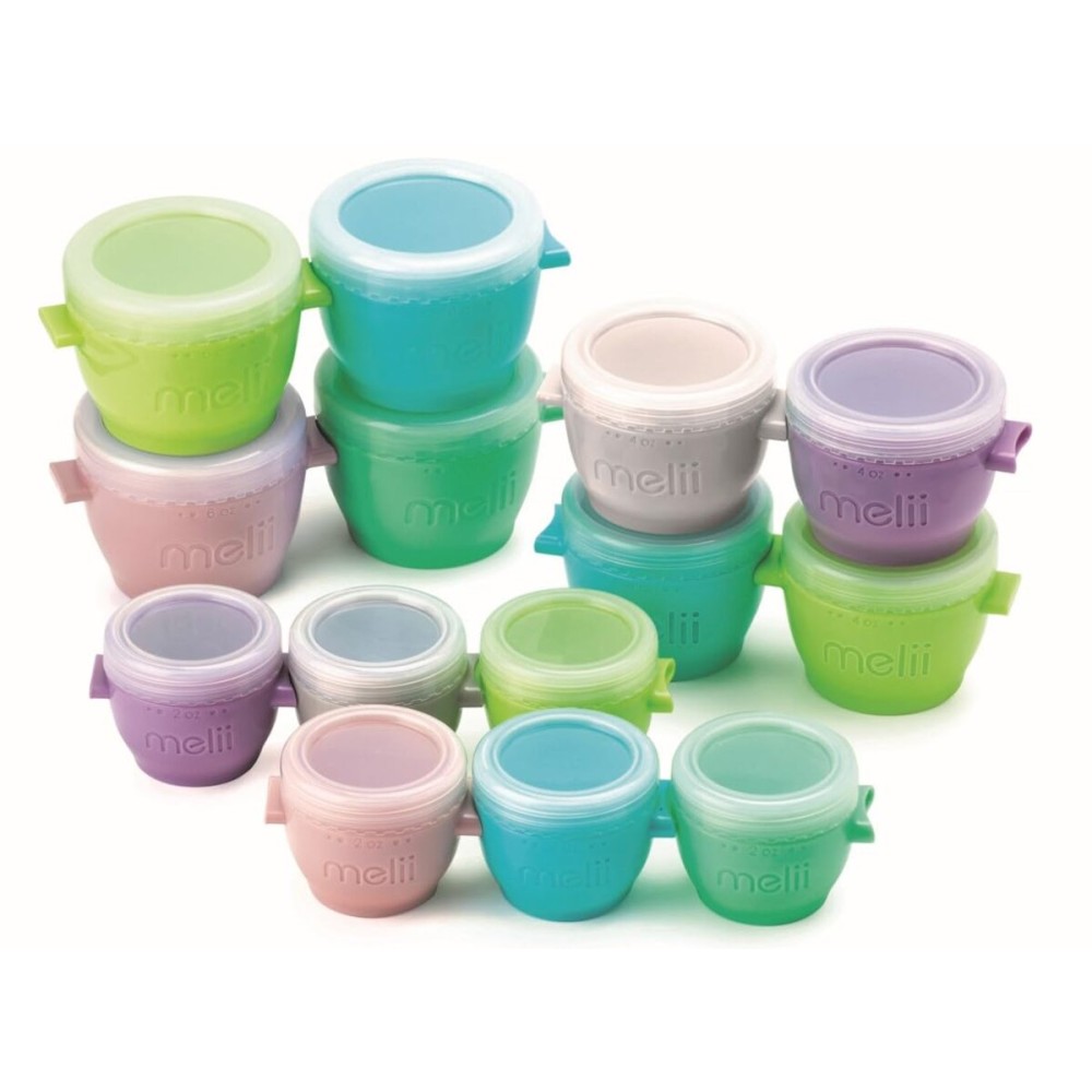 melii Snap & Go Baby Food Storage Containers with lids, Snack Containers, Freezer Safe, 14 Piece Set (4 x 6 oz, 4 x 4 oz, 6 x 2 oz), Original