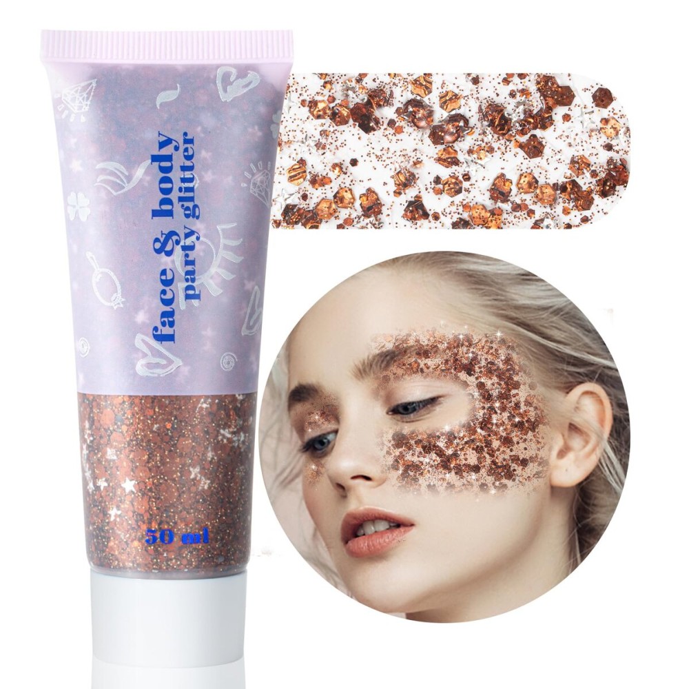 MEICOLY Brown Body Glitter,Deer Maroon Face Glitter Gel,Mermaid Sequins Halloween Glitter Face Paint,Chunky Glitter for Face Body Eye Lip Hair,Glitter Makeup for Women and Kids