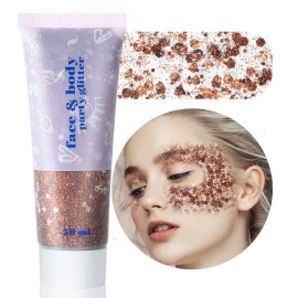 MEICOLY Brown Body Glitter,Deer Maroon Face Glitter Gel,Mermaid Sequins Halloween Glitter Face Paint,Chunky Glitter for Face Body Eye Lip Hair,Glitter Makeup for Women and Kids
