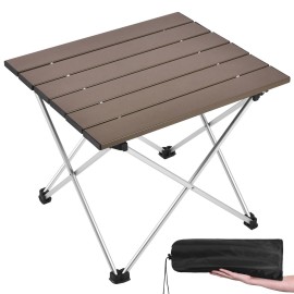 Grope Small Folding Camping Table with Aluminum Table Top, Beach Table for Sand with Carrying Bag,Prefect for Outdoor, Picnic, BBQ, Cooking, Festival (Coffee-M)