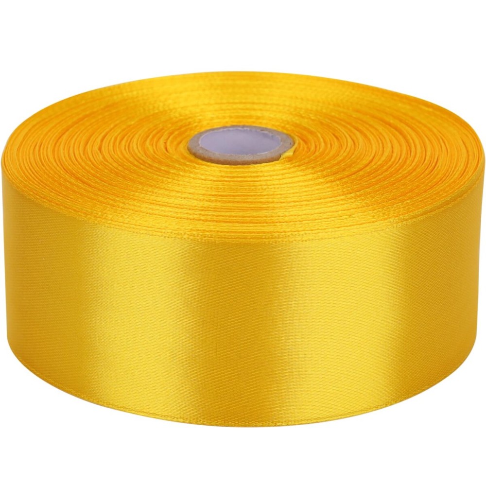 Baocuan 1-1/2 inch Yellow Satin Ribbon 50 Yards Solid Fabric Ribbons Roll for Wedding Invitations, Bridal Bouquets, Sewing, Party Decorations, Gift Wrapping and More